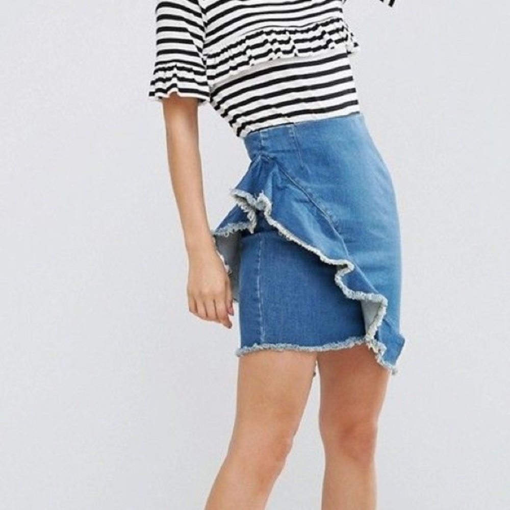ASOS Denim Mini Skirt with Raw Edge Ruffle